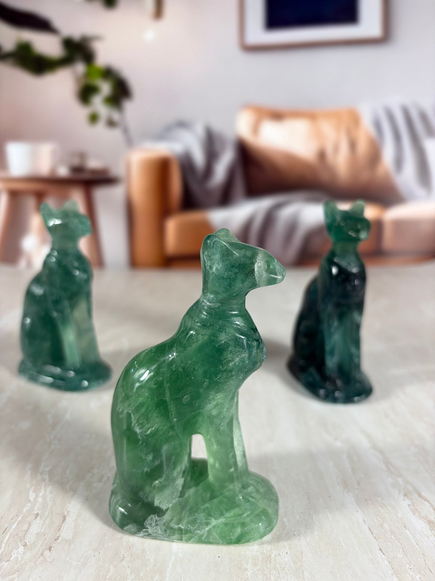 Fluorite Sitting Cat Carvings