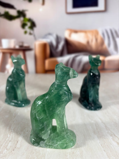 Fluorite Sitting Cat Carvings