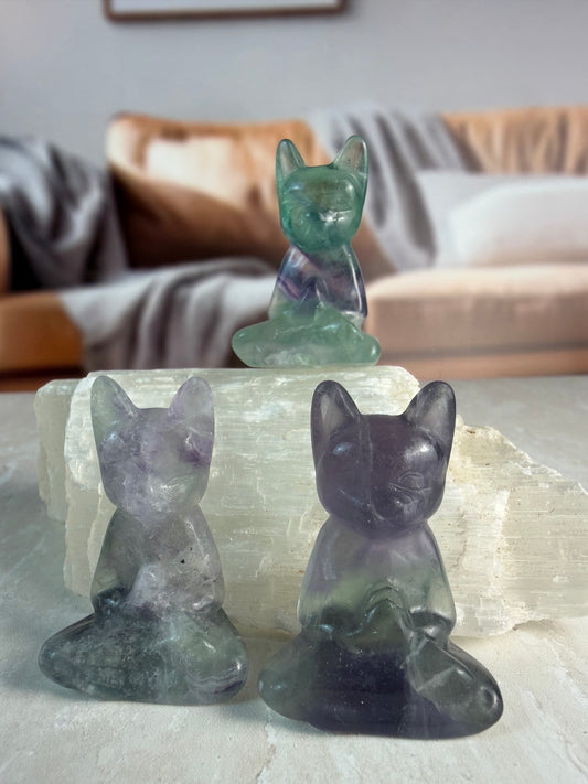 Fluorite Meditation Cat Carvings