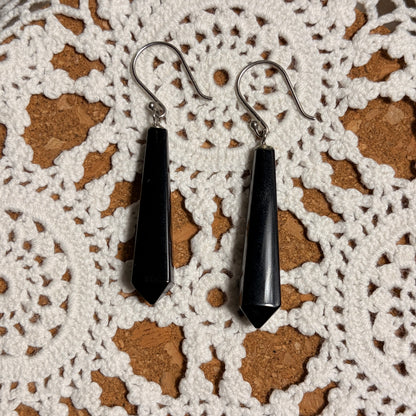 Black Obsidian Drop Earrings Sterling Silver