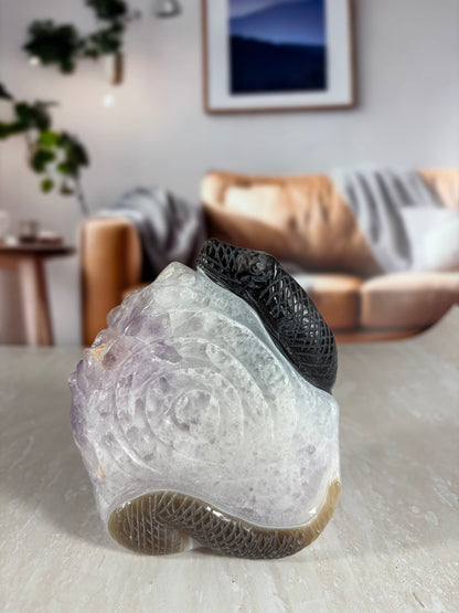 Amethyst and Agate Snake Carving