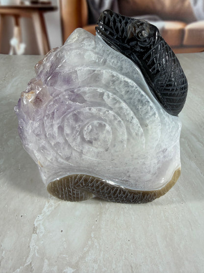 Amethyst and Agate Snake Carving