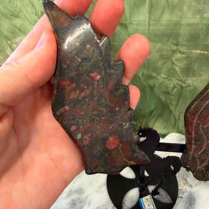 Blood Stone Unicorn Wings on metal stand #1