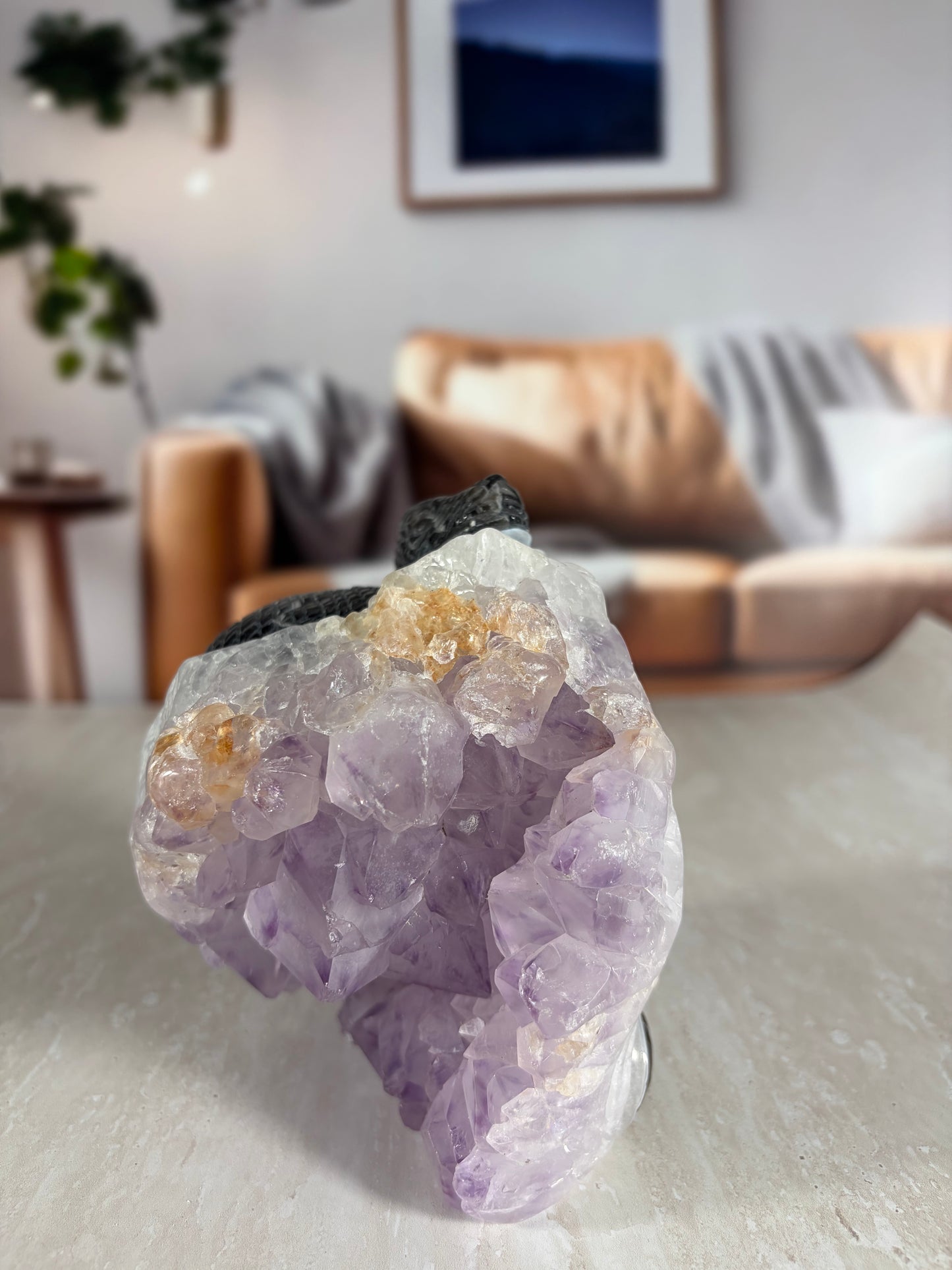 Amethyst and Agate Snake Carving