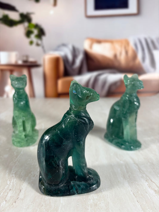 Fluorite Sitting Cat Carvings