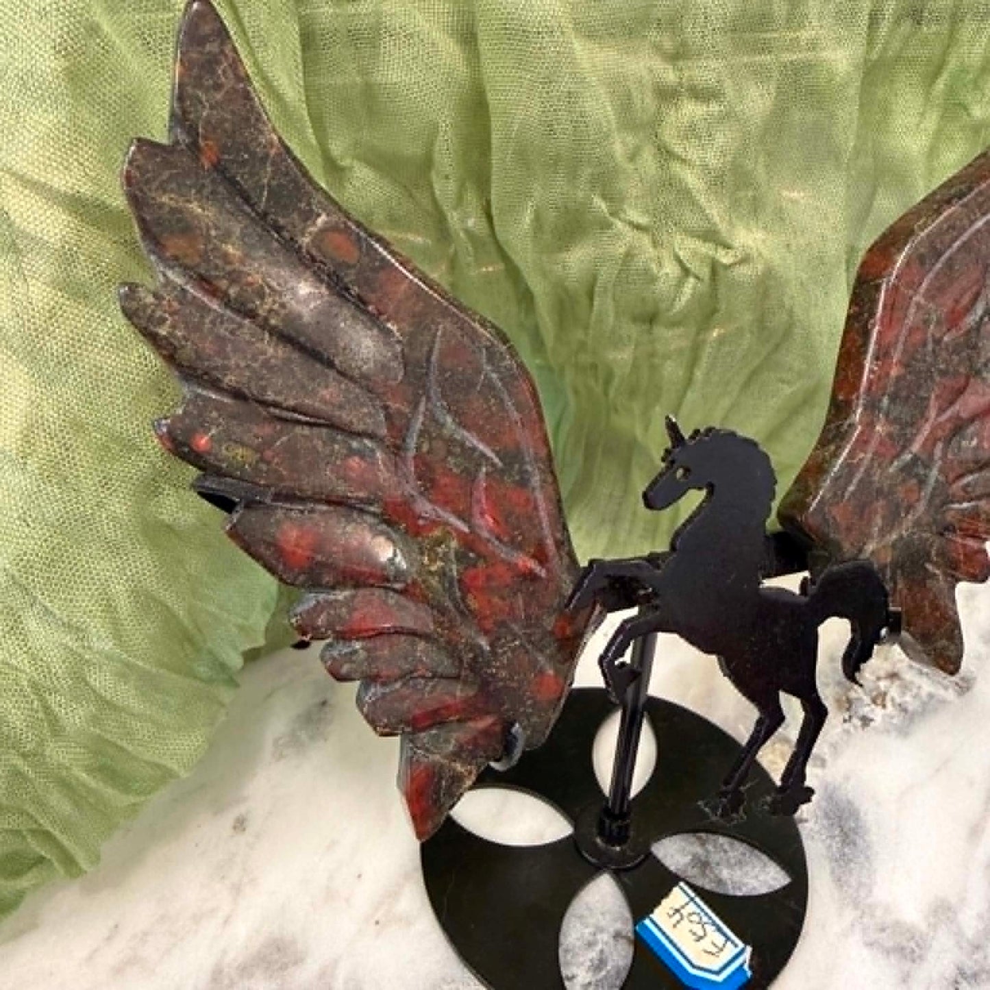 Blood Stone Unicorn Wings on metal stand #1