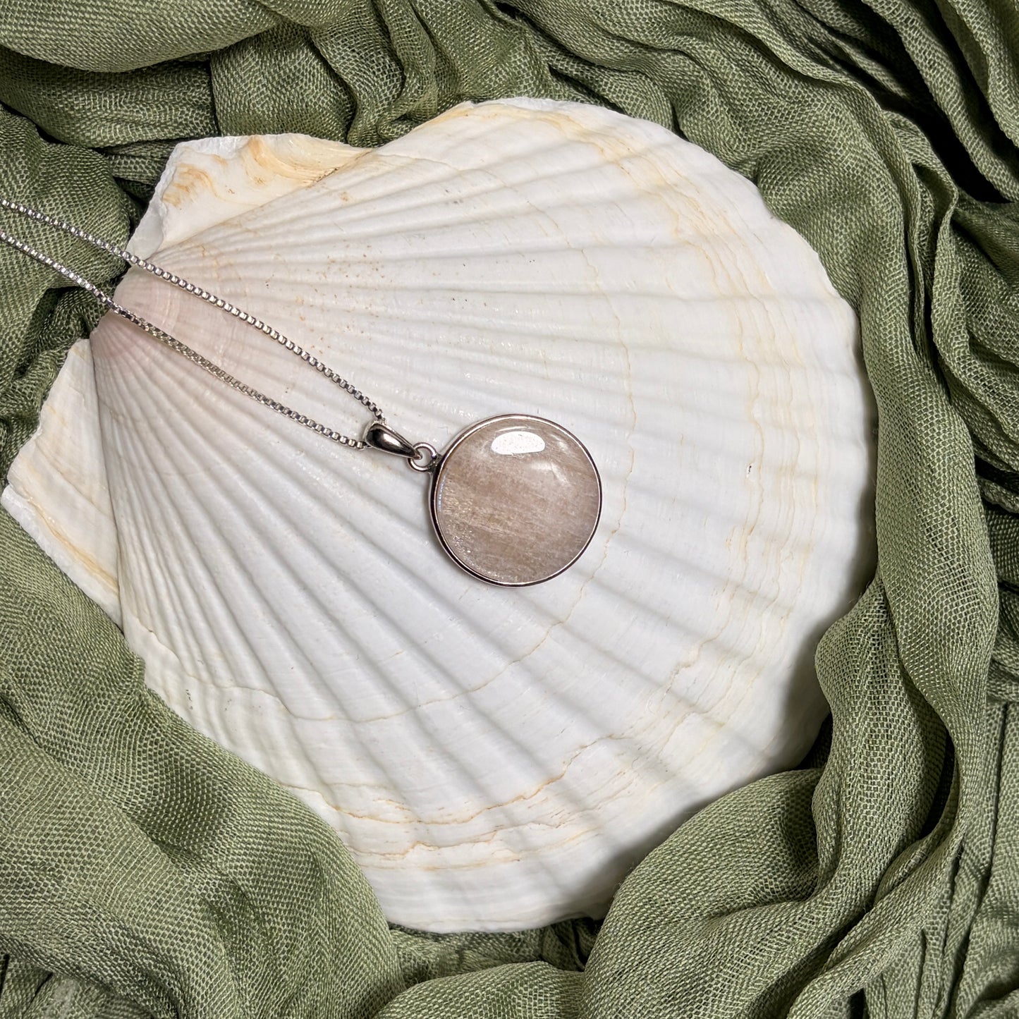 Peach Moonstone Pendant + Chain Sterling Silver