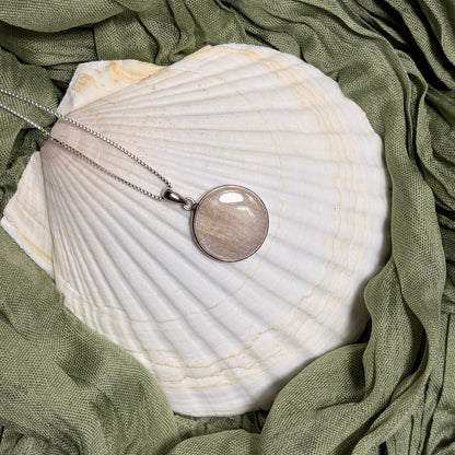 Peach Moonstone Pendant + Chain Sterling Silver