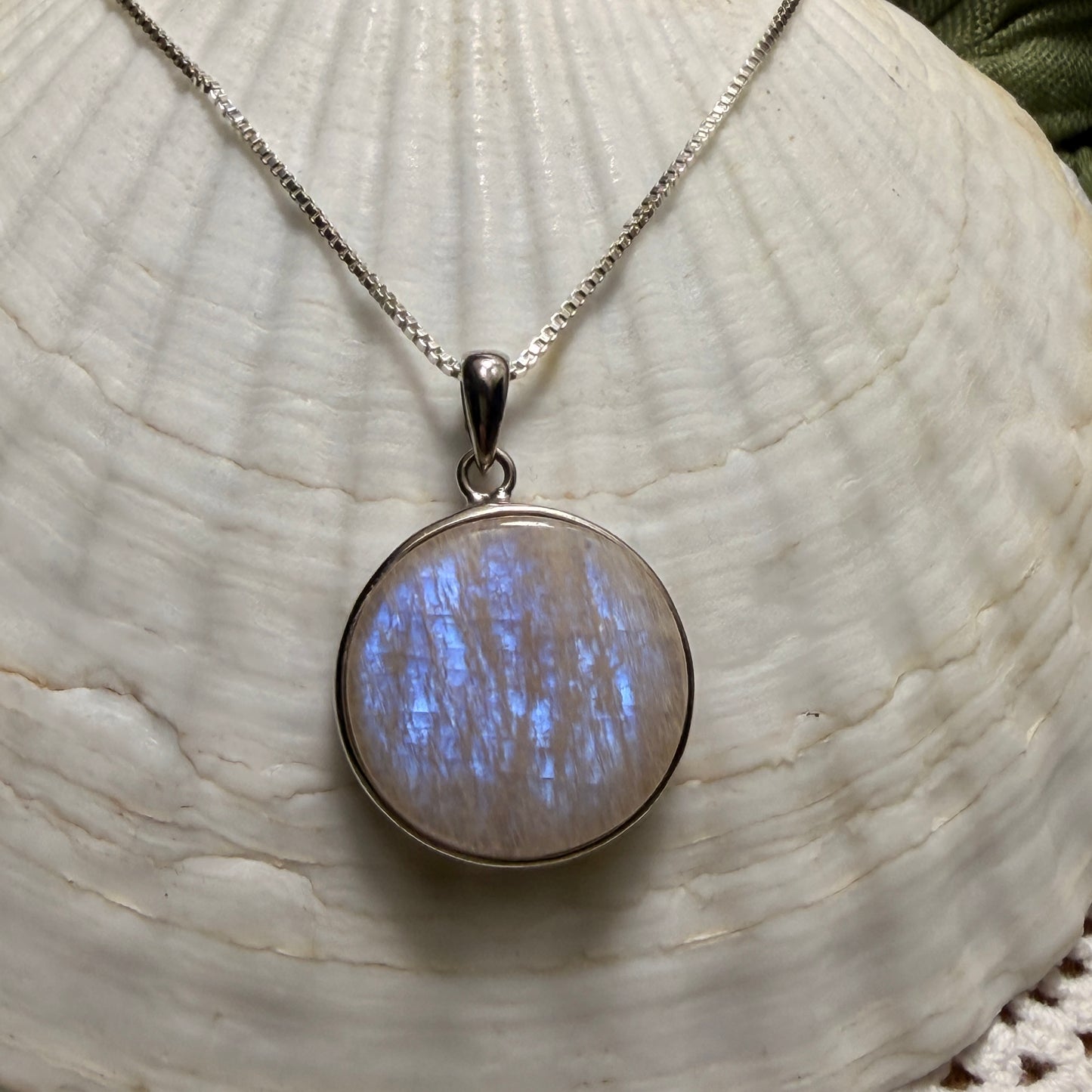 Peach Moonstone Pendant + Chain Sterling Silver
