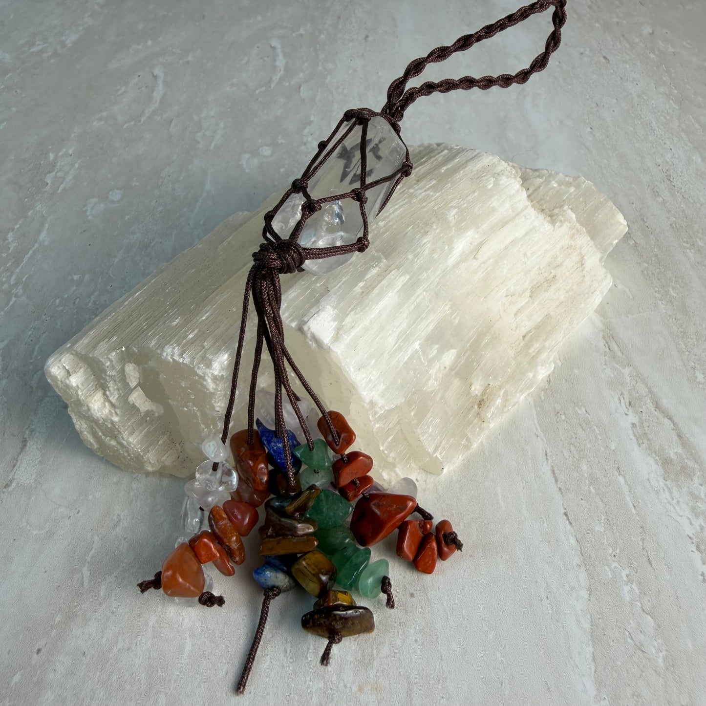 Macrame crystal chakra hanger