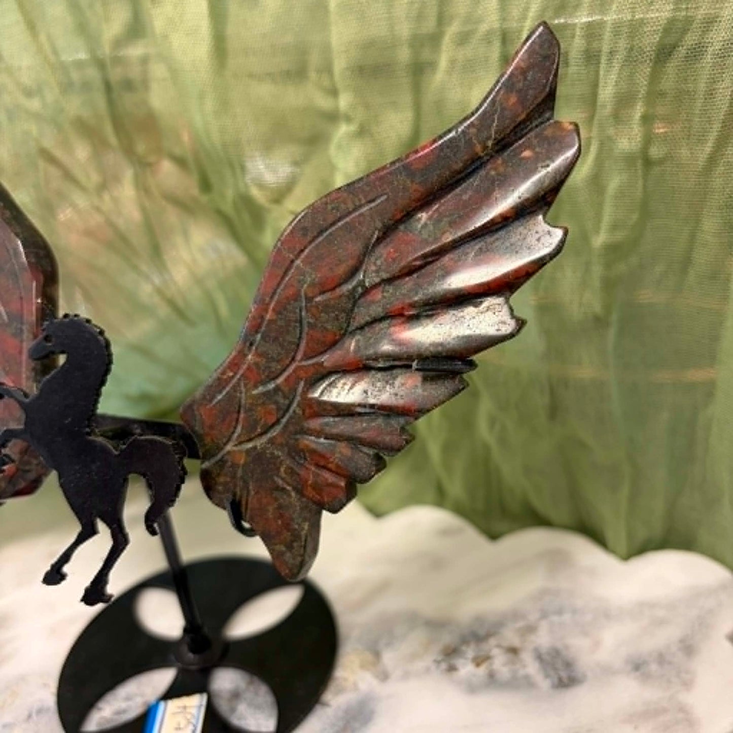 Blood Stone Unicorn Wings on metal stand #1