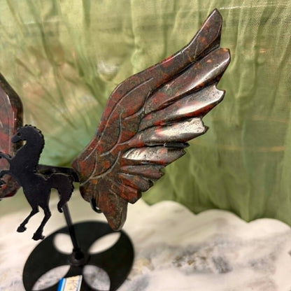 Blood Stone Unicorn Wings on metal stand #1