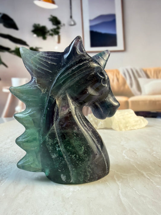 Fluorite Unicorn Head Carving Large
