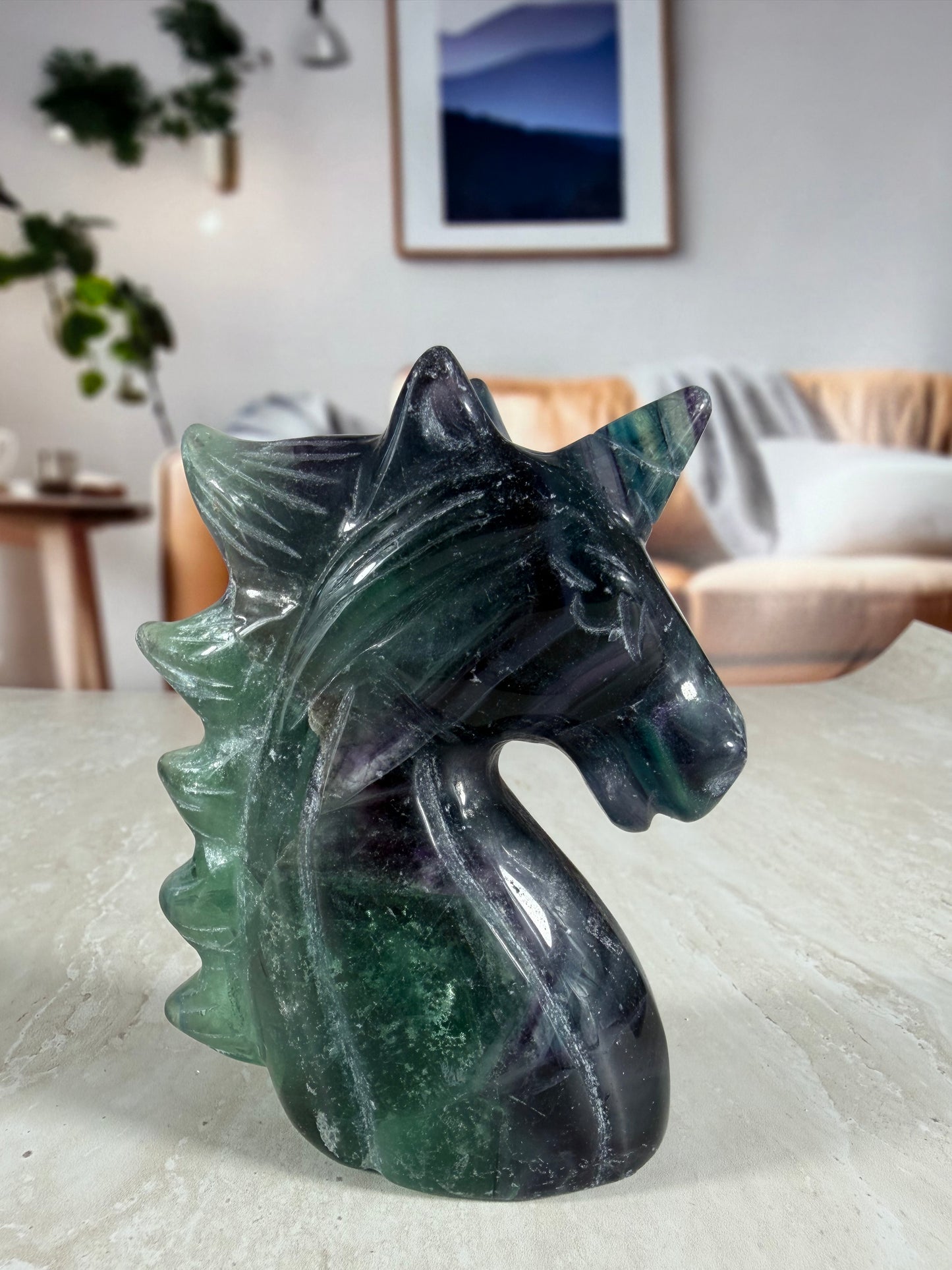 Fluorite Unicorn Head Carving Large