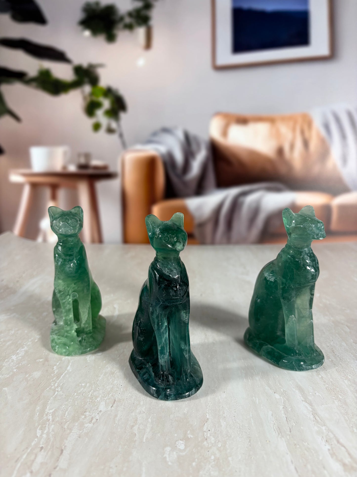 Fluorite Sitting Cat Carvings