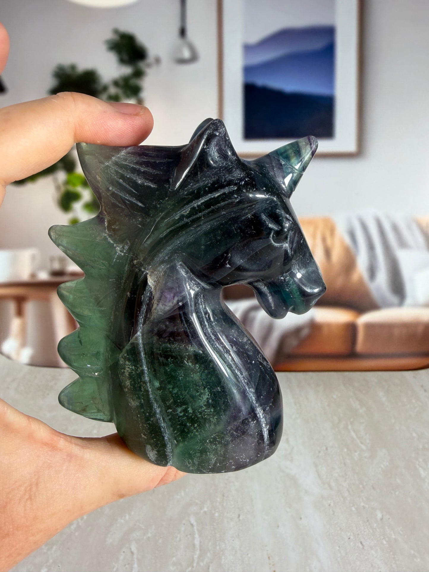 Fluorite Unicorn Head Carving Large