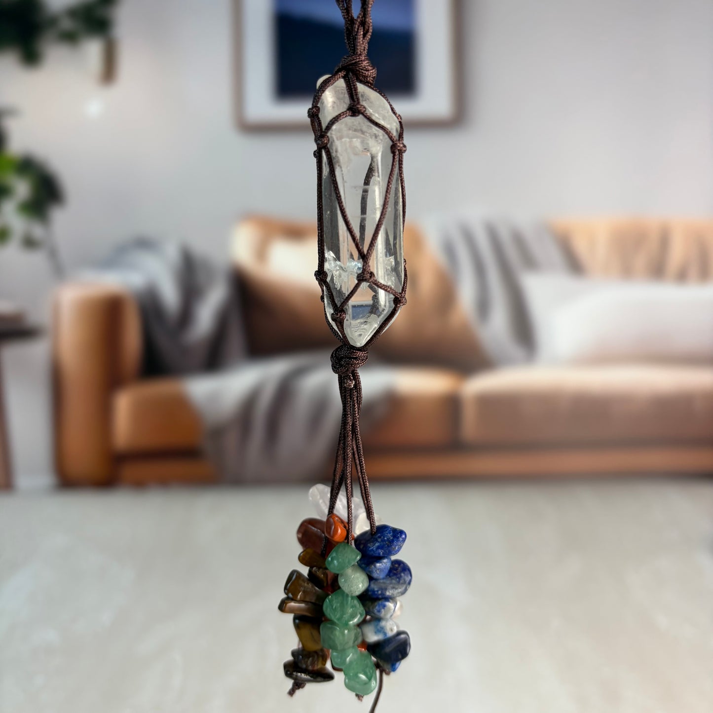 Macrame crystal chakra hanger