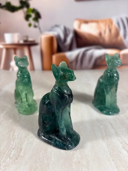 Fluorite Sitting Cat Carvings
