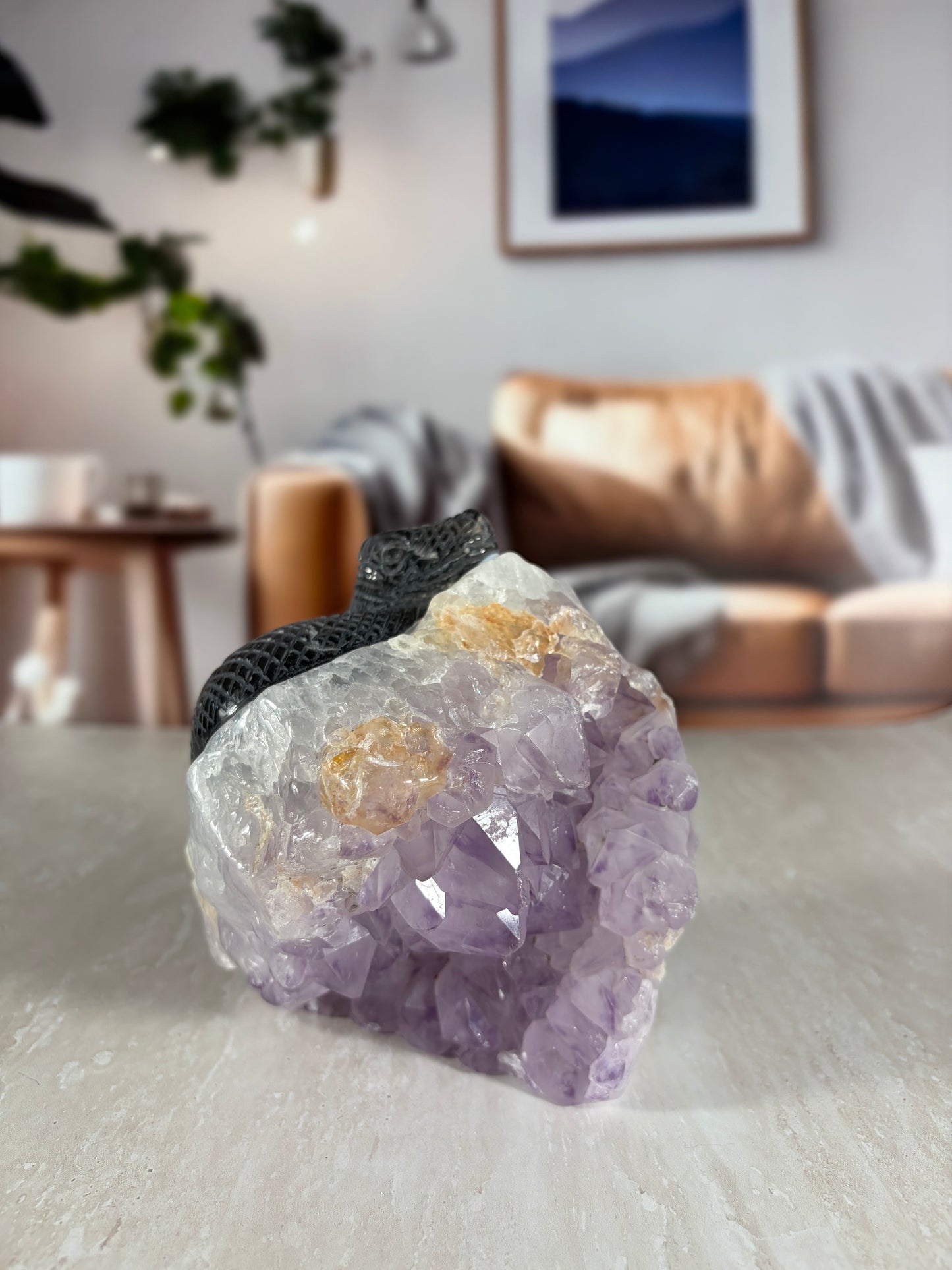 Amethyst and Agate Snake Carving