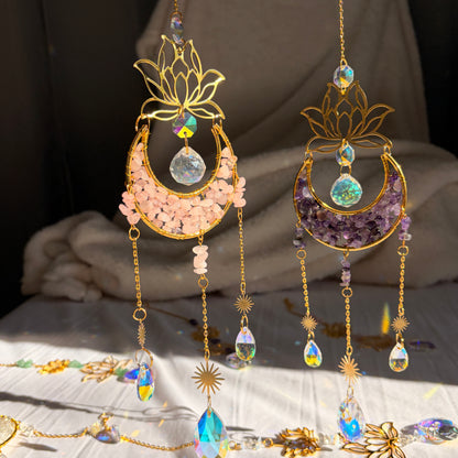 Crystal Suncatchers - Lotus flower Crescent Moon
