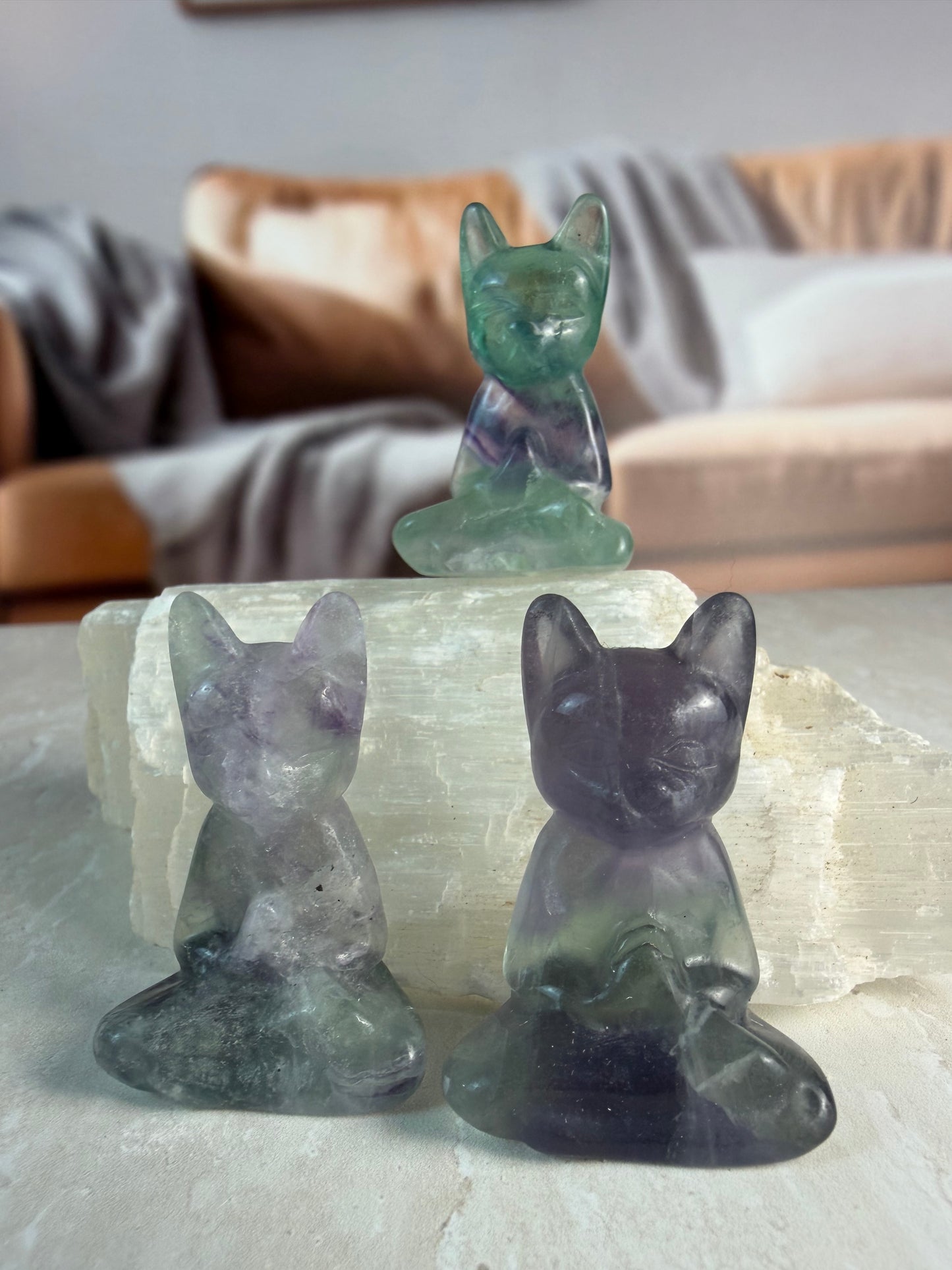 Fluorite Meditation Cat Carvings