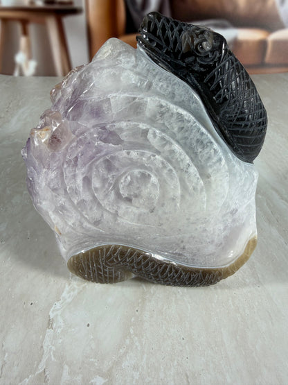 Amethyst and Agate Snake Carving
