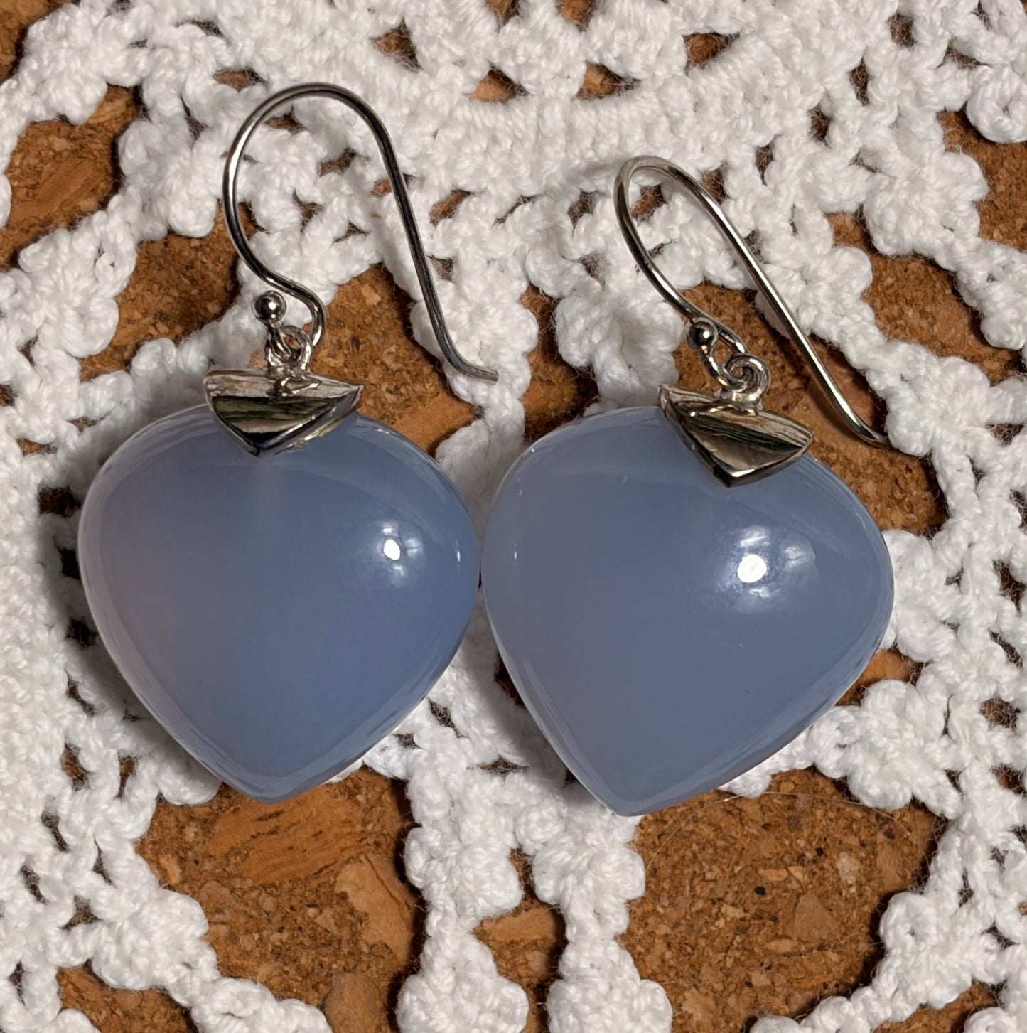 Blue Chalcedony Heart Drop Earrings Sterling Silver