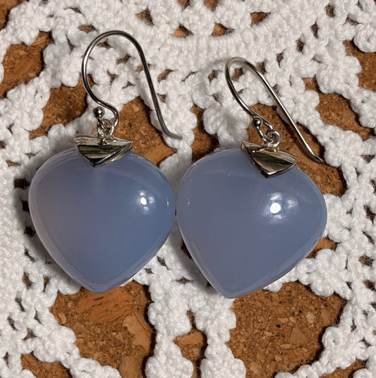 Blue Chalcedony Heart Drop Earrings Sterling Silver