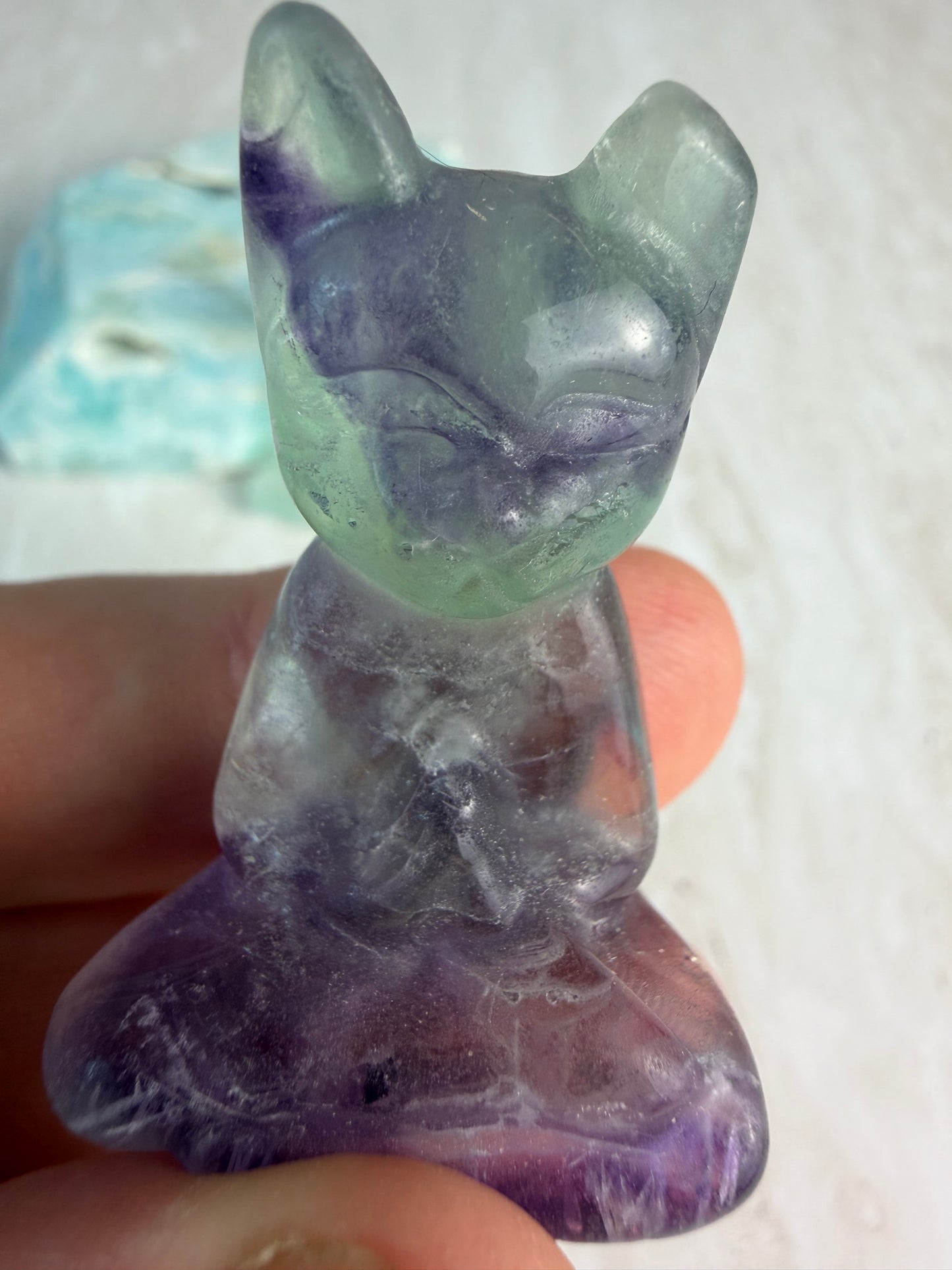 Imperfect Fluorite Meditation Cat Carvings - Chipped Ear