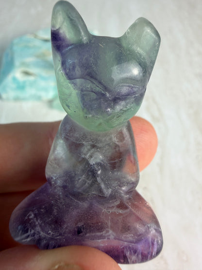 Imperfect Fluorite Meditation Cat Carvings - Chipped Ear