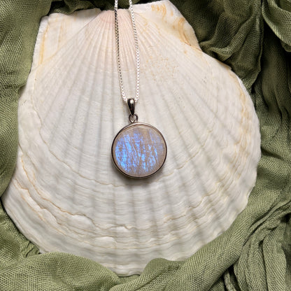 Peach Moonstone Pendant + Chain Sterling Silver