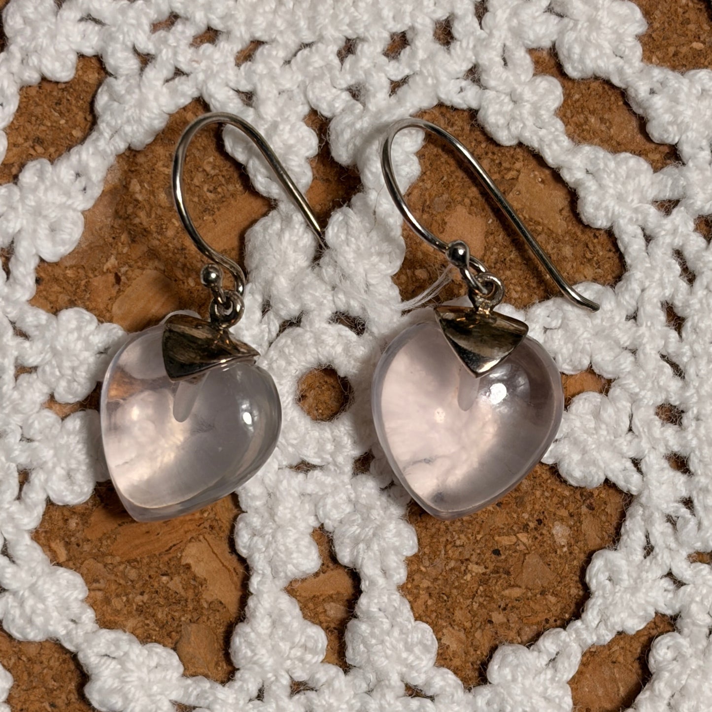 Rose Quartz Heart Drop Earrings Sterling Silver