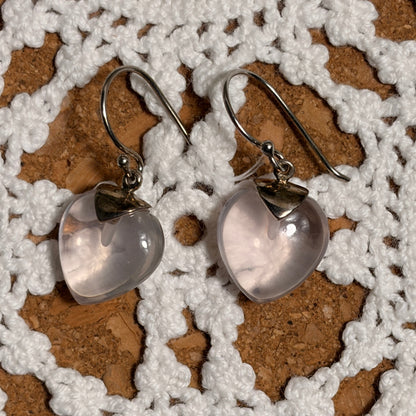 Rose Quartz Heart Drop Earrings Sterling Silver