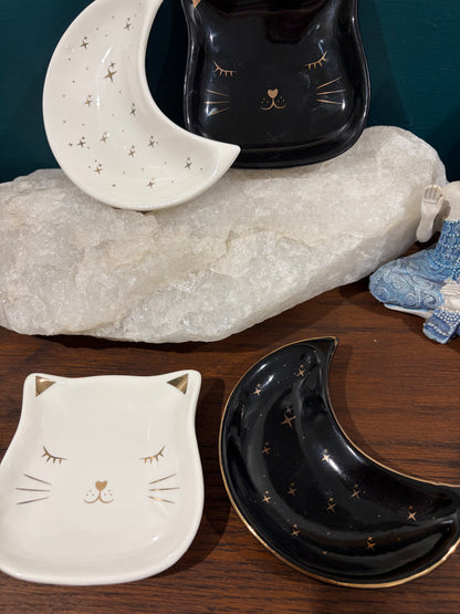 Cat and moon trinket dishes