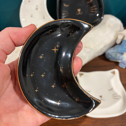 Cat and moon trinket dishes