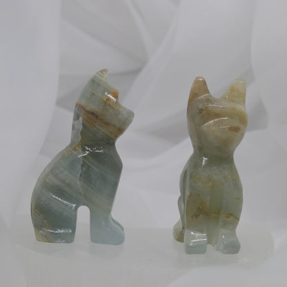 Aquatine Lemurian Calcite Cat Carving