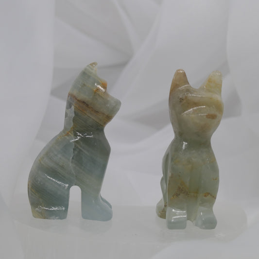 Aquatine Lemurian Calcite Cat Carving