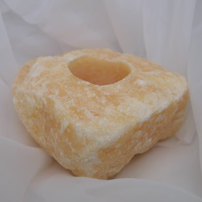 Orange Calcite tealigh candle / plant holder