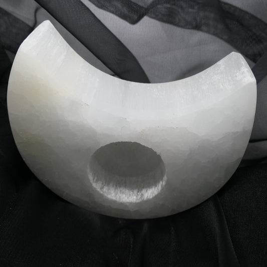 Selenite Moon tealigh candle / plant holder