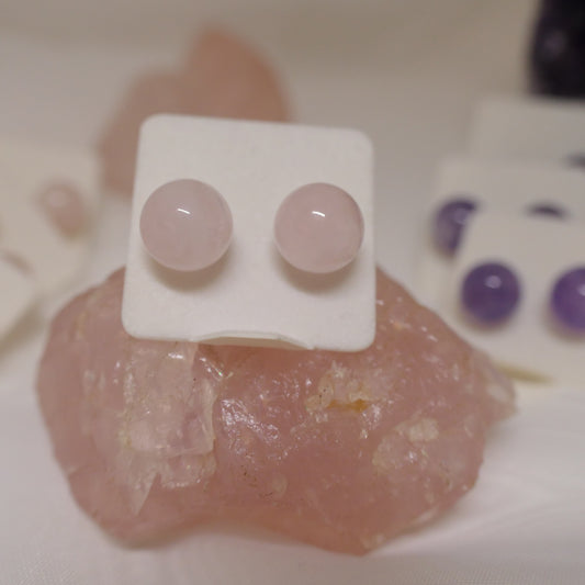 Rose quartz 8mm bead studs 925