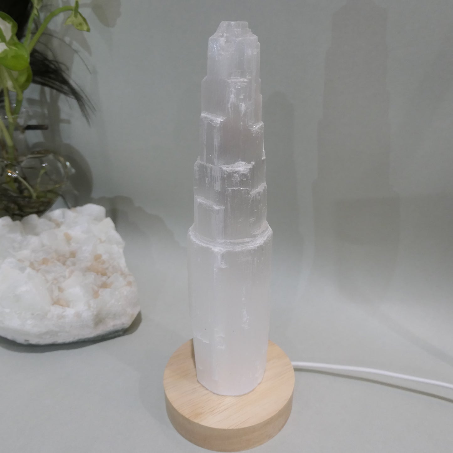 Selenite Tower with light base