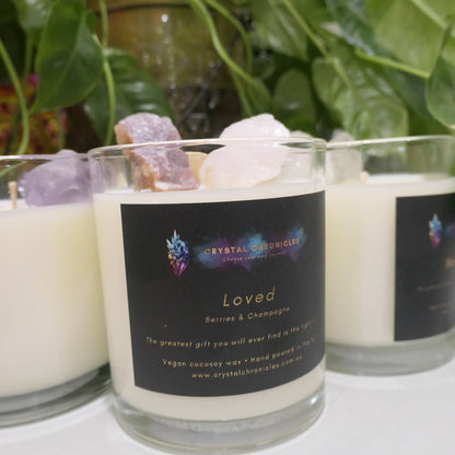 Loved- Rose Quartz and Manganite Candle with Loved Meditation