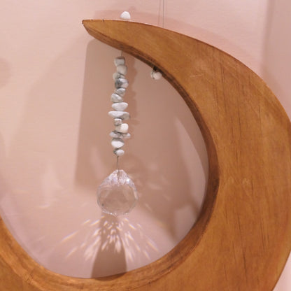 Wooden Moon Crystal Suncatcher