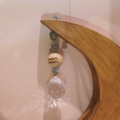 Wooden Moon Crystal Suncatcher