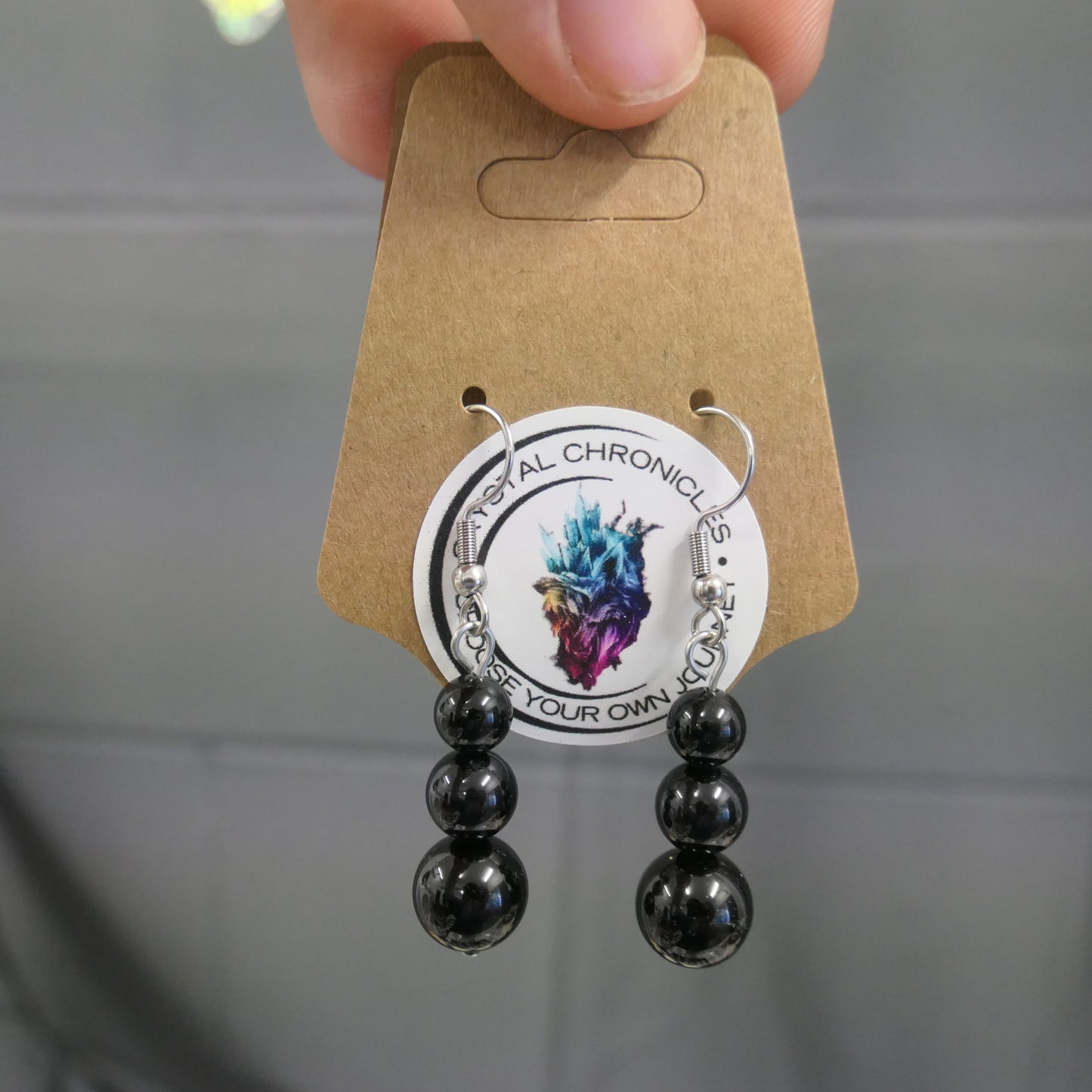 Stainless Steel Obsidian Drop Earrings