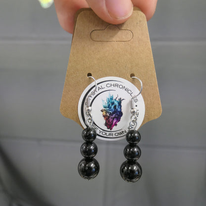 Stainless Steel Obsidian Drop Earrings