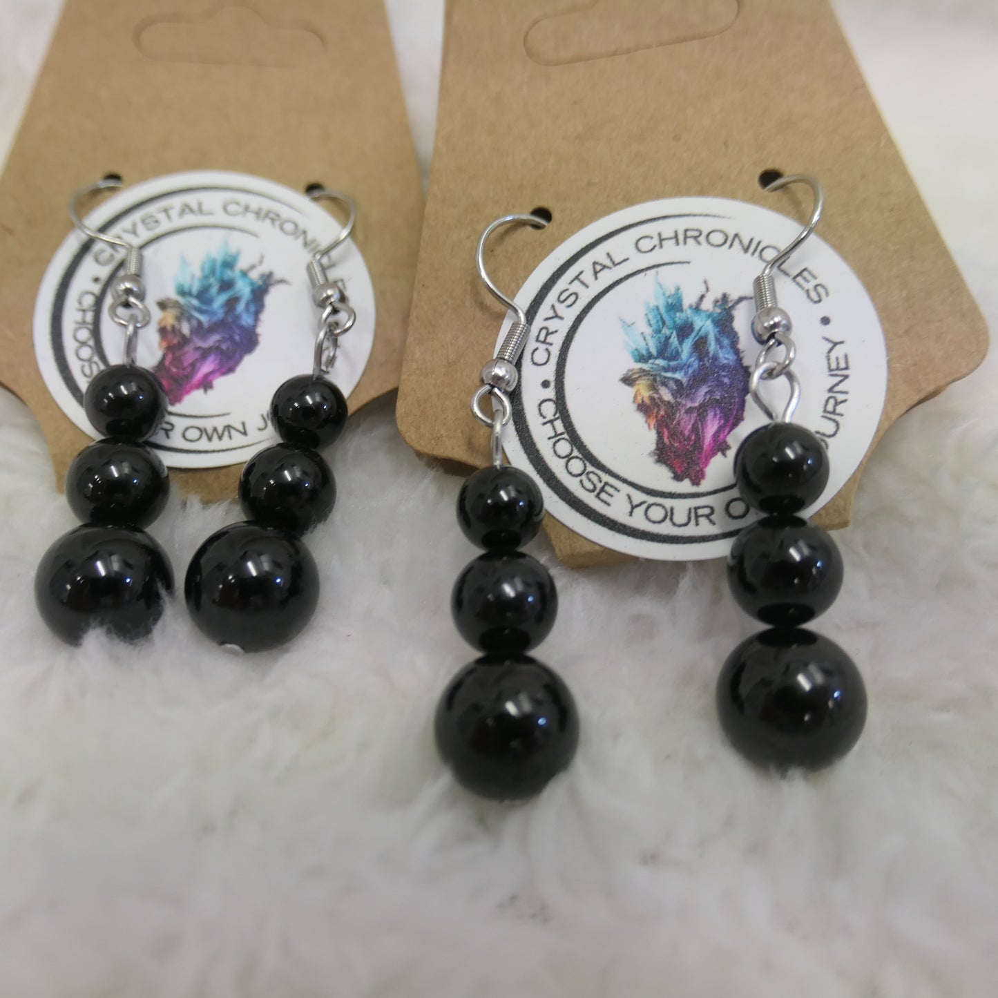 Stainless Steel Obsidian Drop Earrings