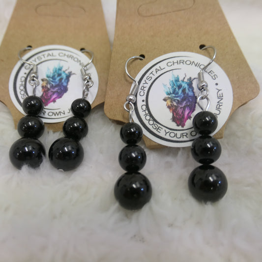 Stainless Steel Obsidian Drop Earrings