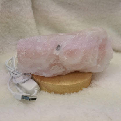 Rose Quartz Raw cut with LED light base