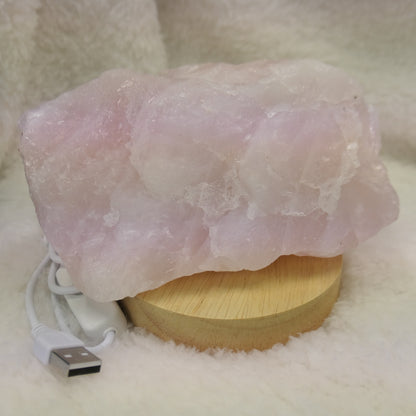 Rose Quartz Raw cut with LED light base